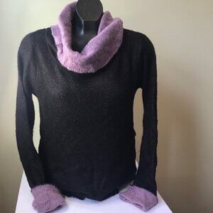 Zanobetti Italy Mohair Blend Cowl Neck Sweater Top Color Block Mock Knit Tunic L